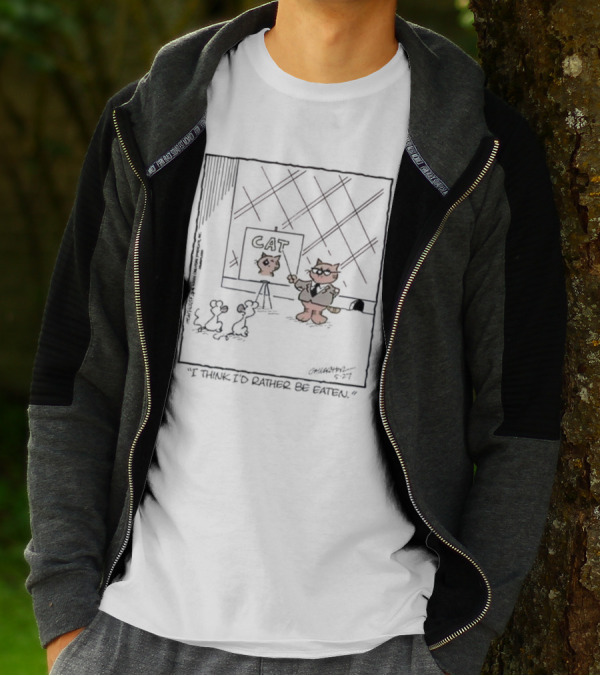 Heathcliff Comics Cat Explaining Drawing I Think I'd Rather Be Eaten T-Shirt