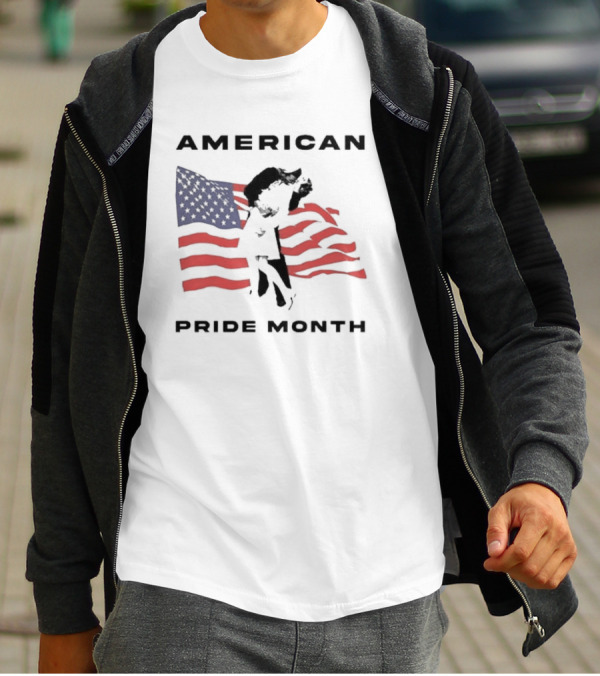 American Pride Month Celebration With Patriotic Flag And Couple Hugging T-Shirt