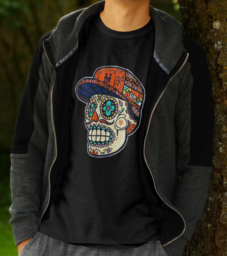 New York Mets New Era Black Sugar Skull Cap T-Shirt