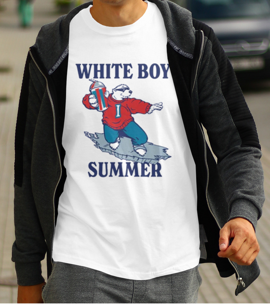White Boy Summer Polar Bear Surfing With Drink T-Shirt