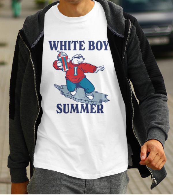 White Boy Summer Polar Bear Surfing With Drink T-Shirt