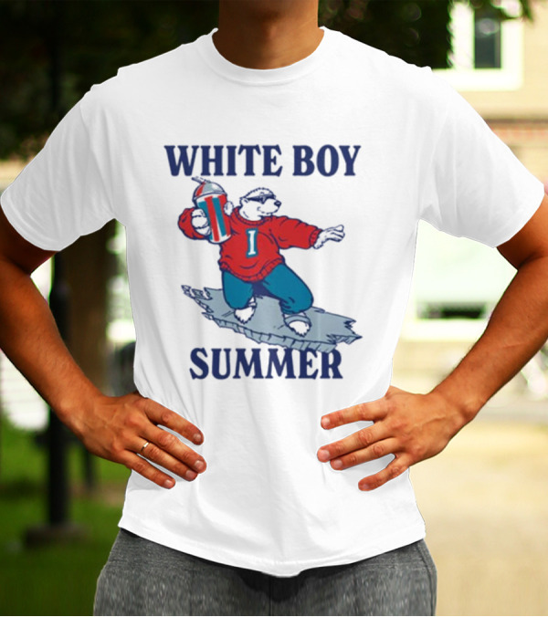 White Boy Summer Polar Bear Surfing With Drink T-Shirt