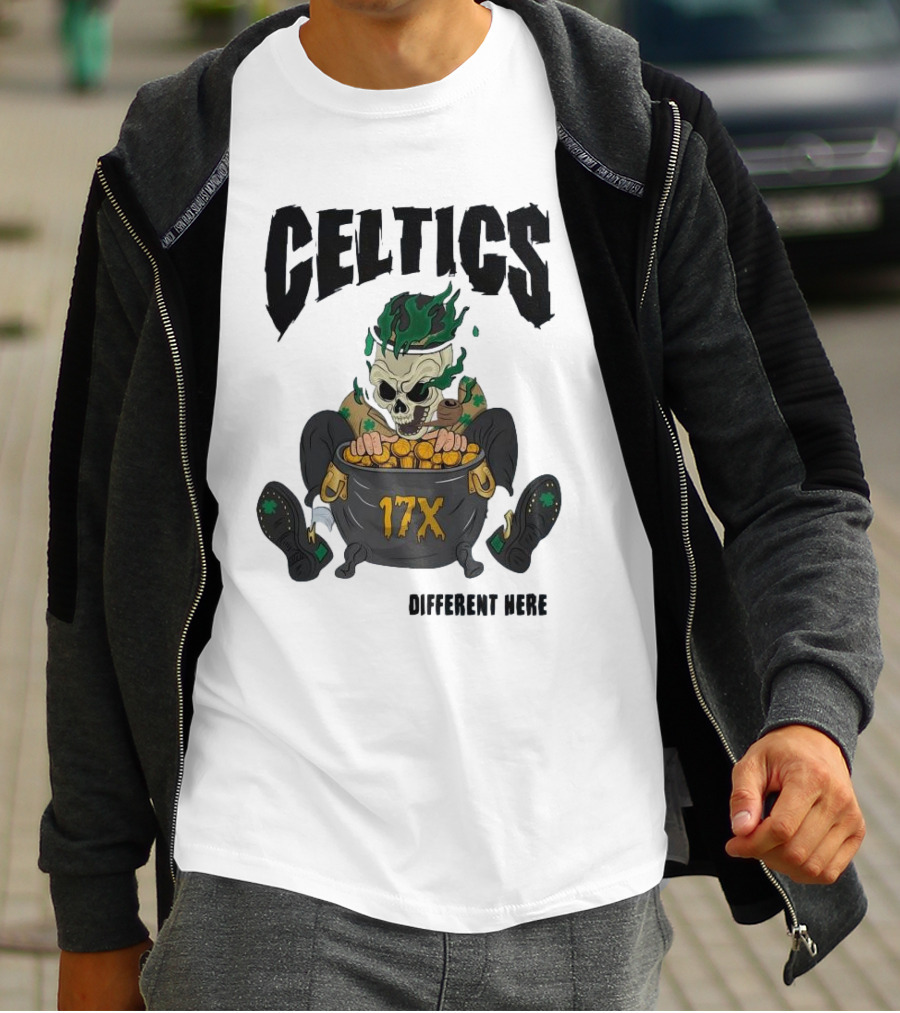 Celtics 17X Gold Skeleton不同 Here T-Shirt