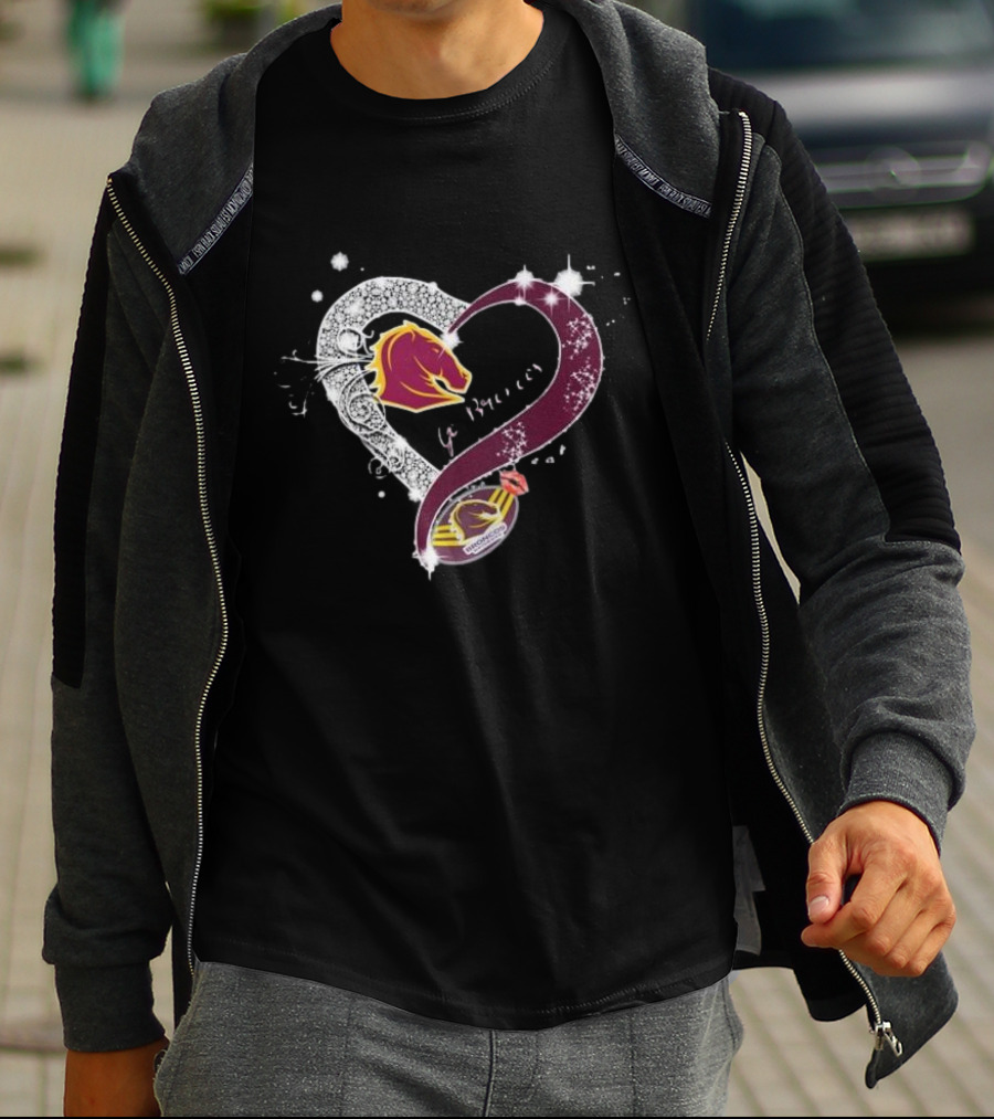 Brisbane Broncos Heart-Shaped Diamond Logo Go Broncos T-Shirt