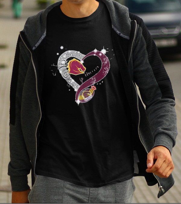 Brisbane Broncos Heart-Shaped Diamond Logo Go Broncos T-Shirt