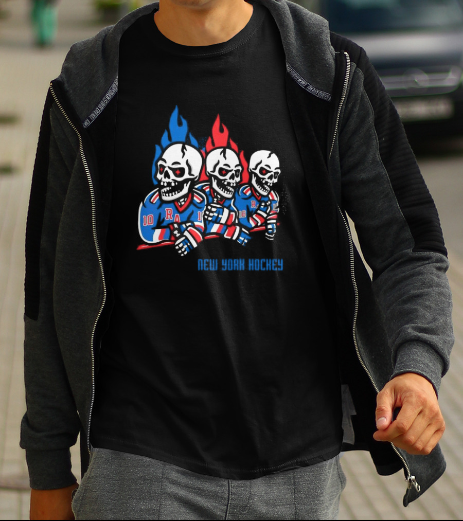New York Hockey Skeletons With Flames Rangers T-Shirt