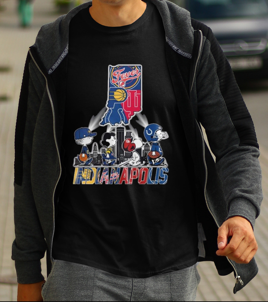 Peanuts Snoopy And Friends Crossing Indianapolis With Indiana Sports T-Shirt
