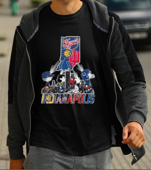 Peanuts Snoopy And Friends Crossing Indianapolis With Indiana Sports T-Shirt