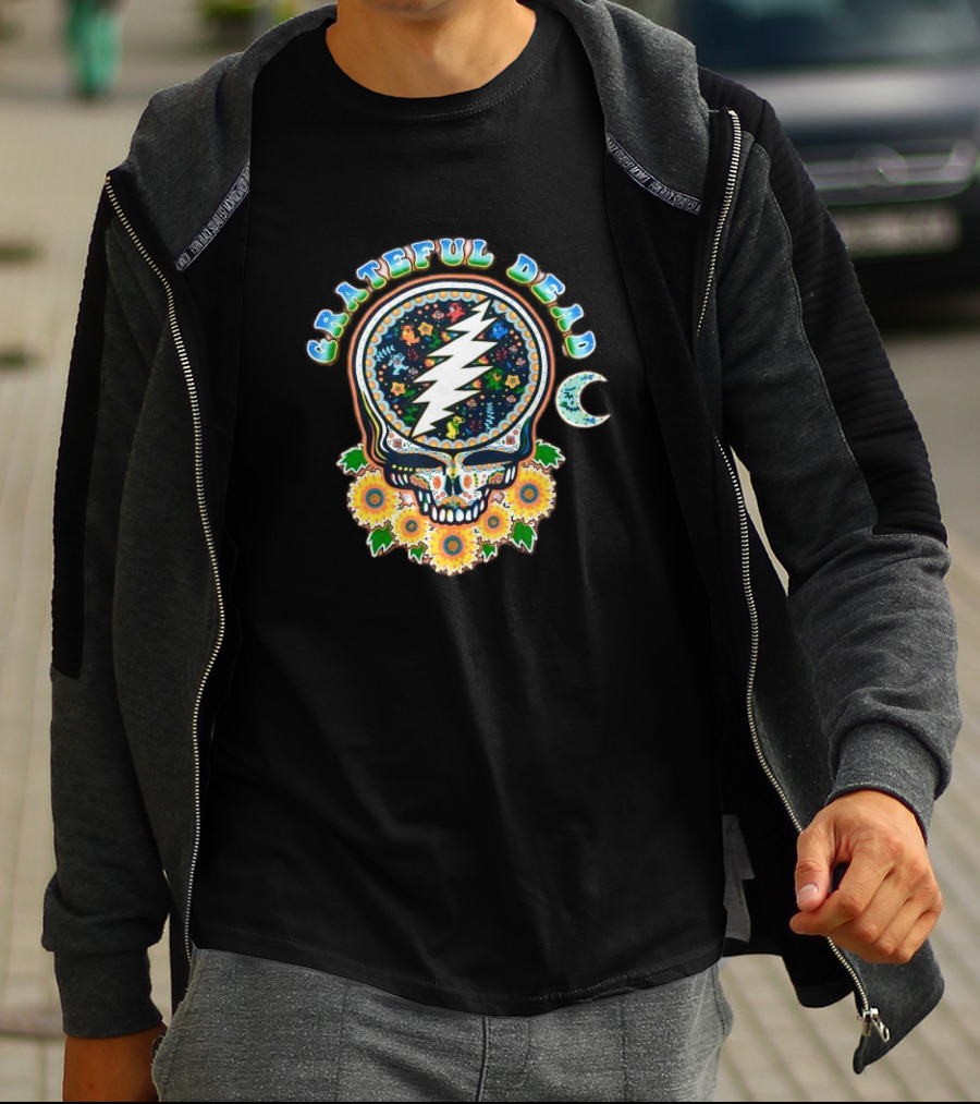 Grateful Dead Steal Your Face Sugar Skull Floral Moon T-Shirt