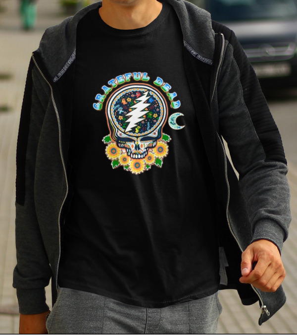 Grateful Dead Steal Your Face Sugar Skull Floral Moon T-Shirt