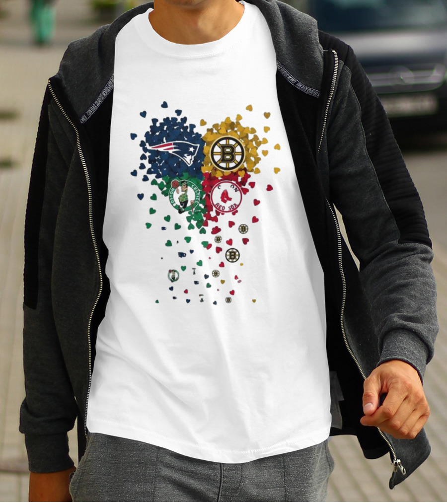 Hearts Boston Sports Team Patriots Bruins Red Sox Celtics T-Shirt