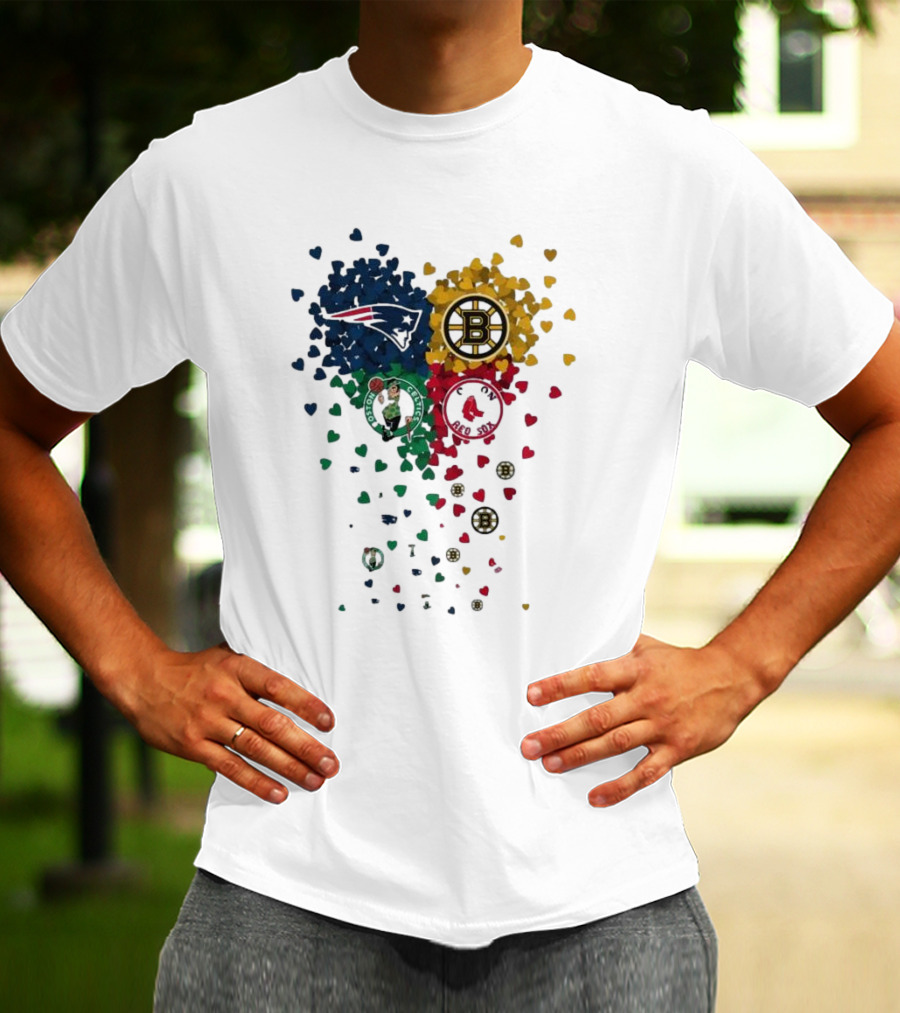 Hearts Boston Sports Team Patriots Bruins Red Sox Celtics T-Shirt