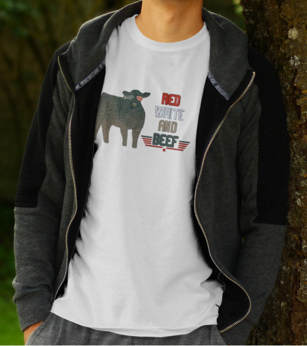 Red White And Beef American Cattle With Patriotic Sunglasses T-Shirt