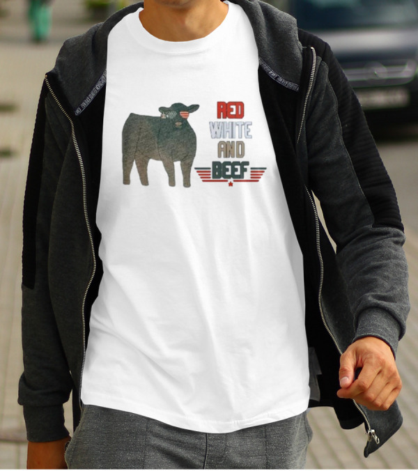 Red White And Beef American Cattle With Patriotic Sunglasses T-Shirt