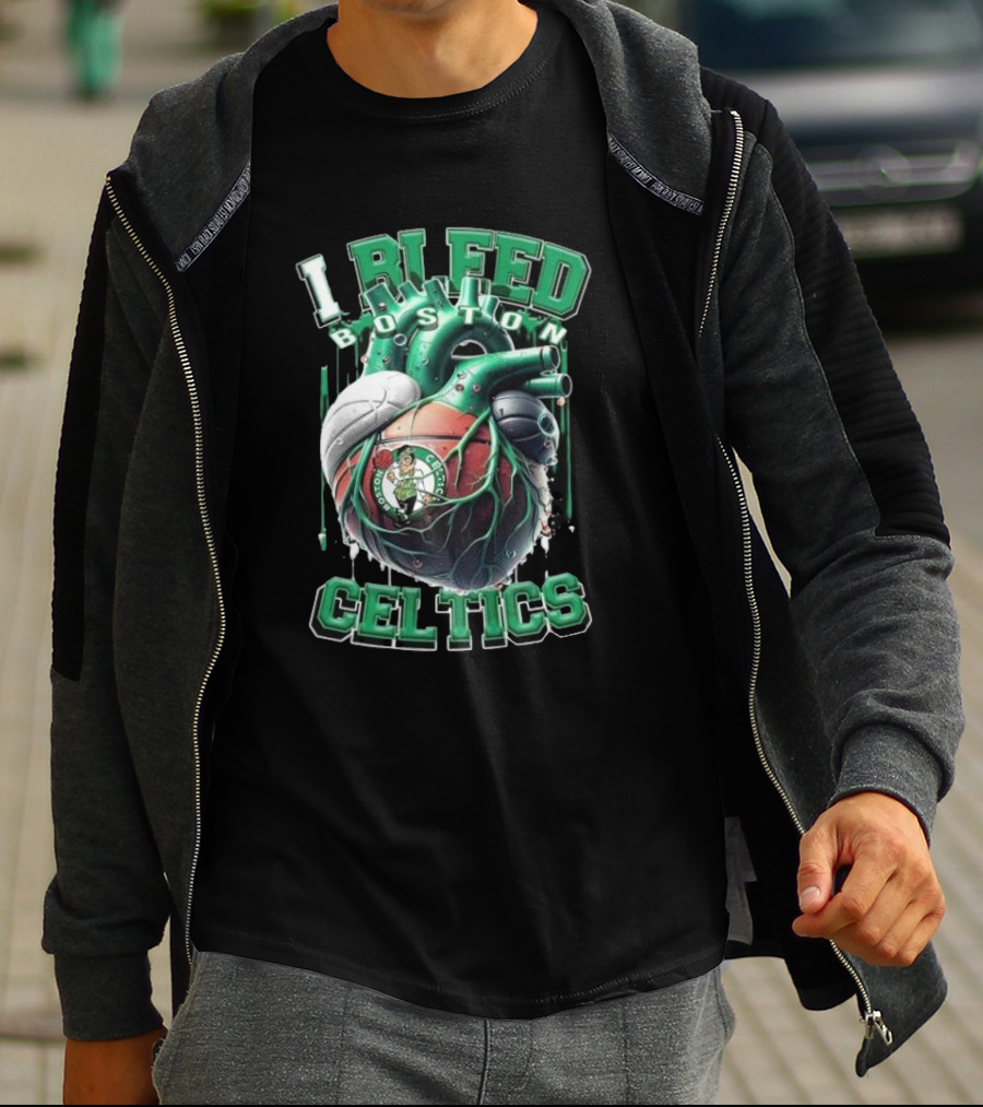 I Bleed Boston Celtics Basketball Heart Fan Forever Celtics T-Shirt