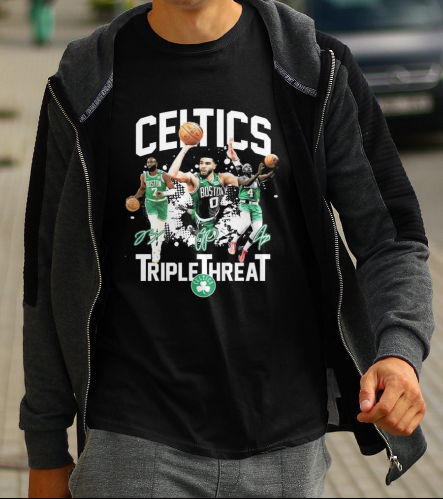Celtics Boston Jrue Holiday Jayson Tatum Jaylen Brown Triple Threat Signatures T-Shirt