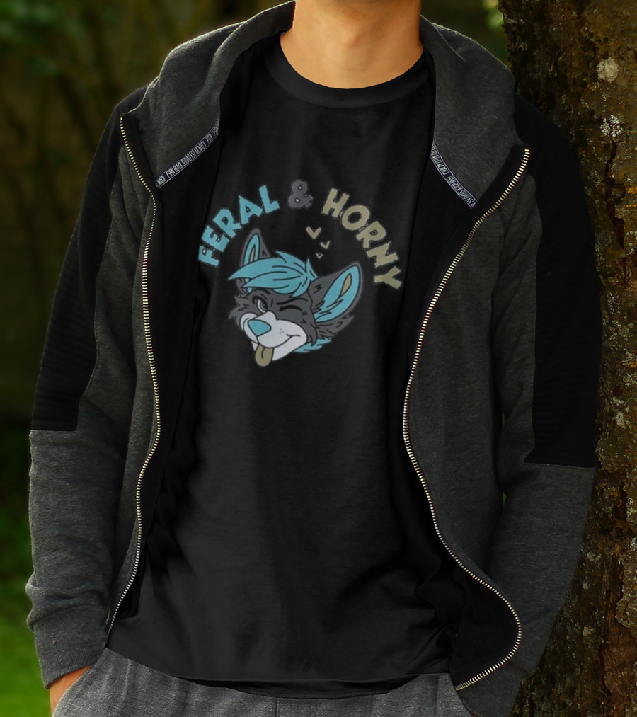 Feral And Horny Winking Furry Character With Hearts T-Shirt