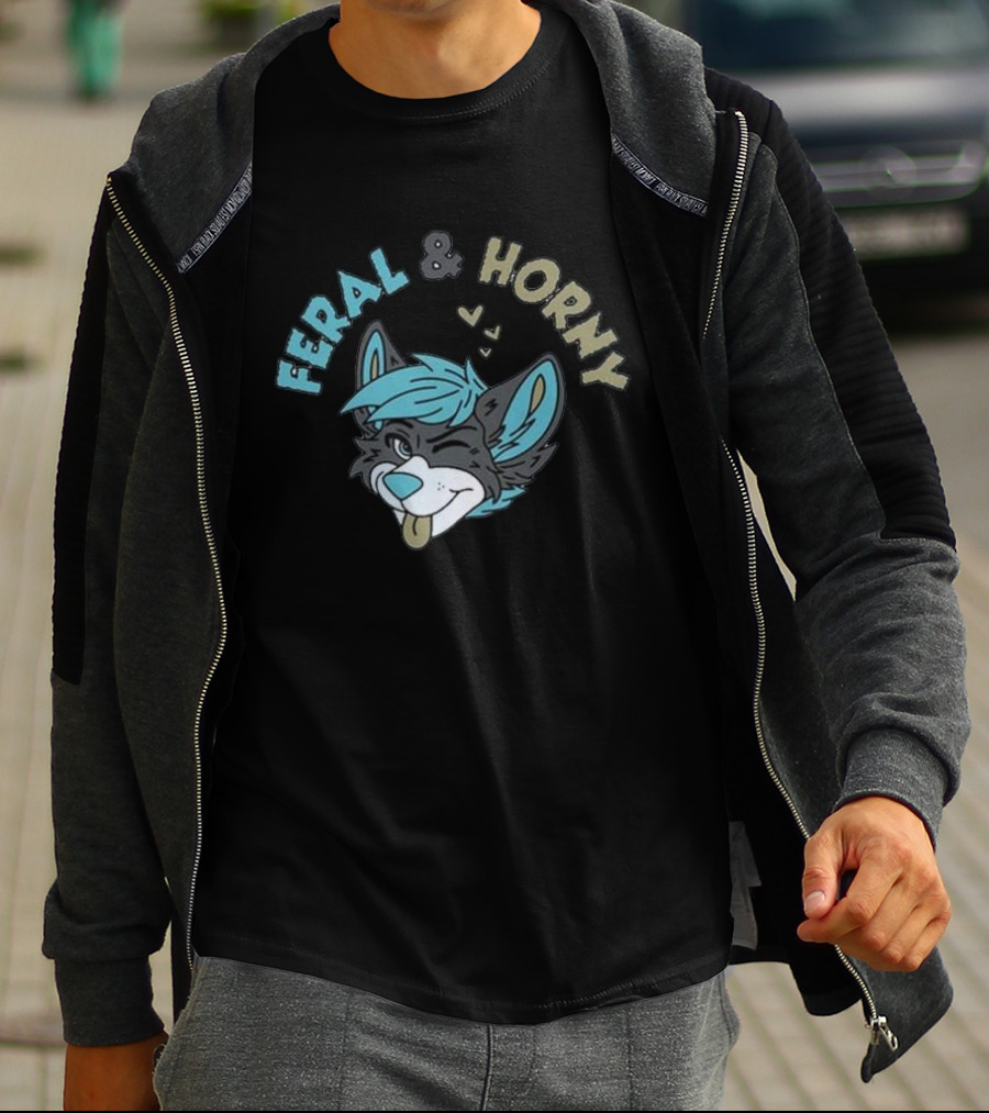 Feral And Horny Winking Furry Character With Hearts T-Shirt