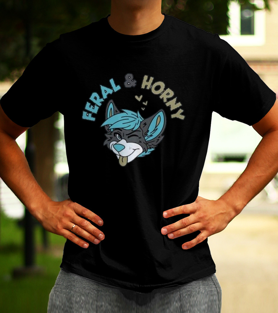 Feral And Horny Winking Furry Character With Hearts T-Shirt