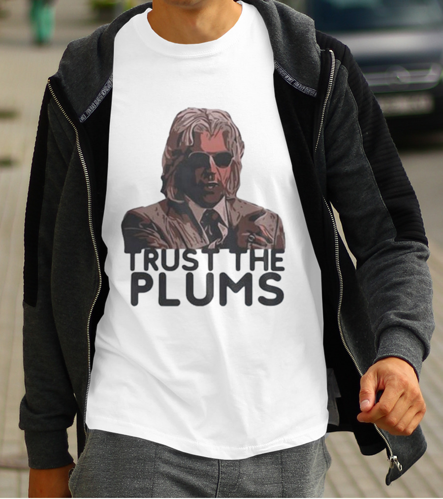 Trust The Plums Mysterious Figure With Sunglasses And Suit T-Shirt