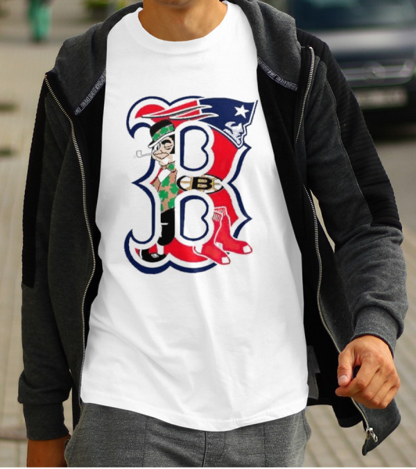 Boston Red Sox B Mashup With Patriots Bruins Celtics Symbols T-Shirt