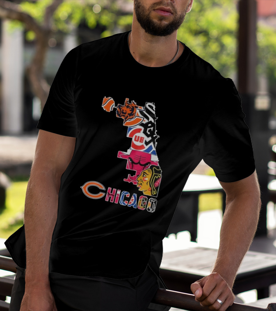 Chicago Cubs White Sox Bulls Bears Blackhawks Maps T-Shirt