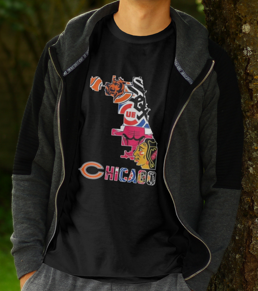 Chicago Cubs White Sox Bulls Bears Blackhawks Maps T-Shirt