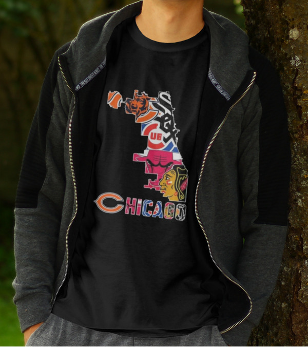 Chicago Cubs White Sox Bulls Bears Blackhawks Maps T-Shirt