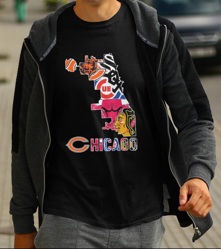 Chicago Cubs White Sox Bulls Bears Blackhawks Maps T-Shirt