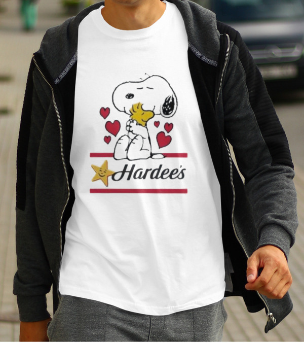 Snoopy And Woodstock Loving Hardee's With Hearts And Star T-Shirt