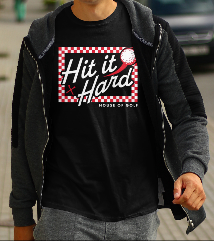 Hit It Hard Checkerboard House Of Golf Red White Golf Ball T-Shirt