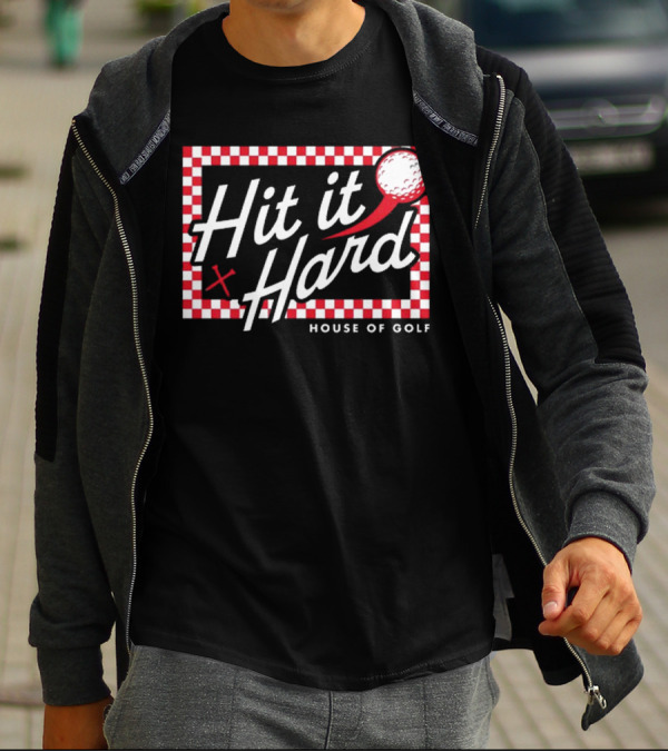 Hit It Hard Checkerboard House Of Golf Red White Golf Ball T-Shirt