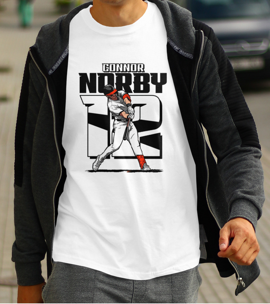 Connor Norby #12 Baseball Player Hitting Action T-Shirt