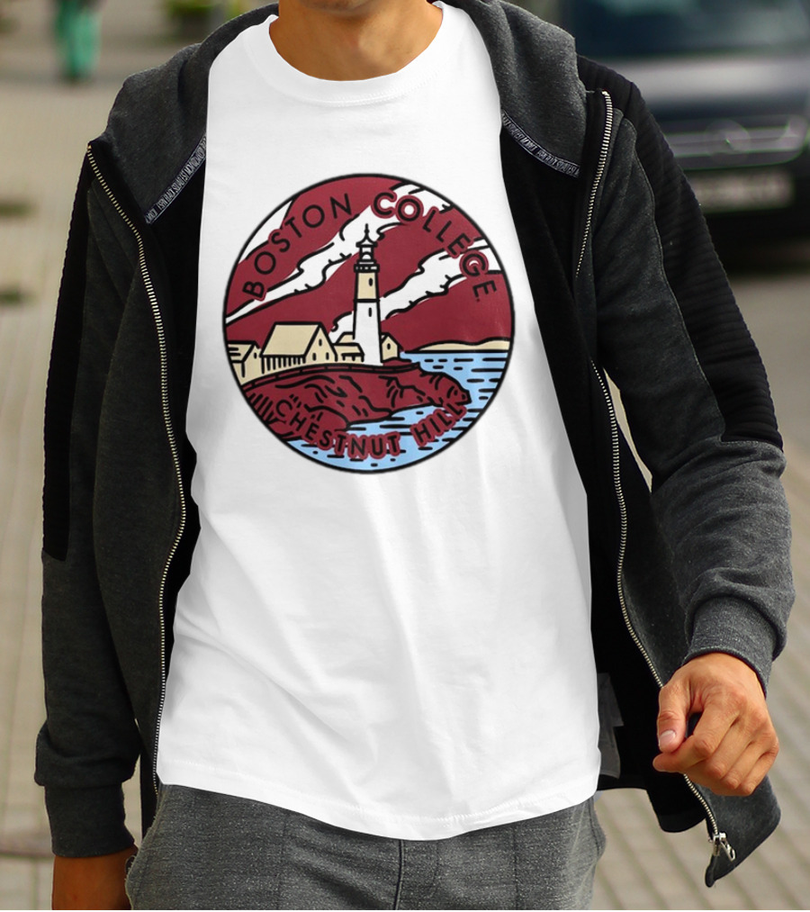 Maroon Boston College Eagles Scenic Comfort Colors Chestnut Hill Lighthouse Badge T-Shirt