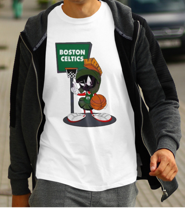 Boston Celtics Looney Tunes Marvin The Martian Basketball Hoop T-Shirt