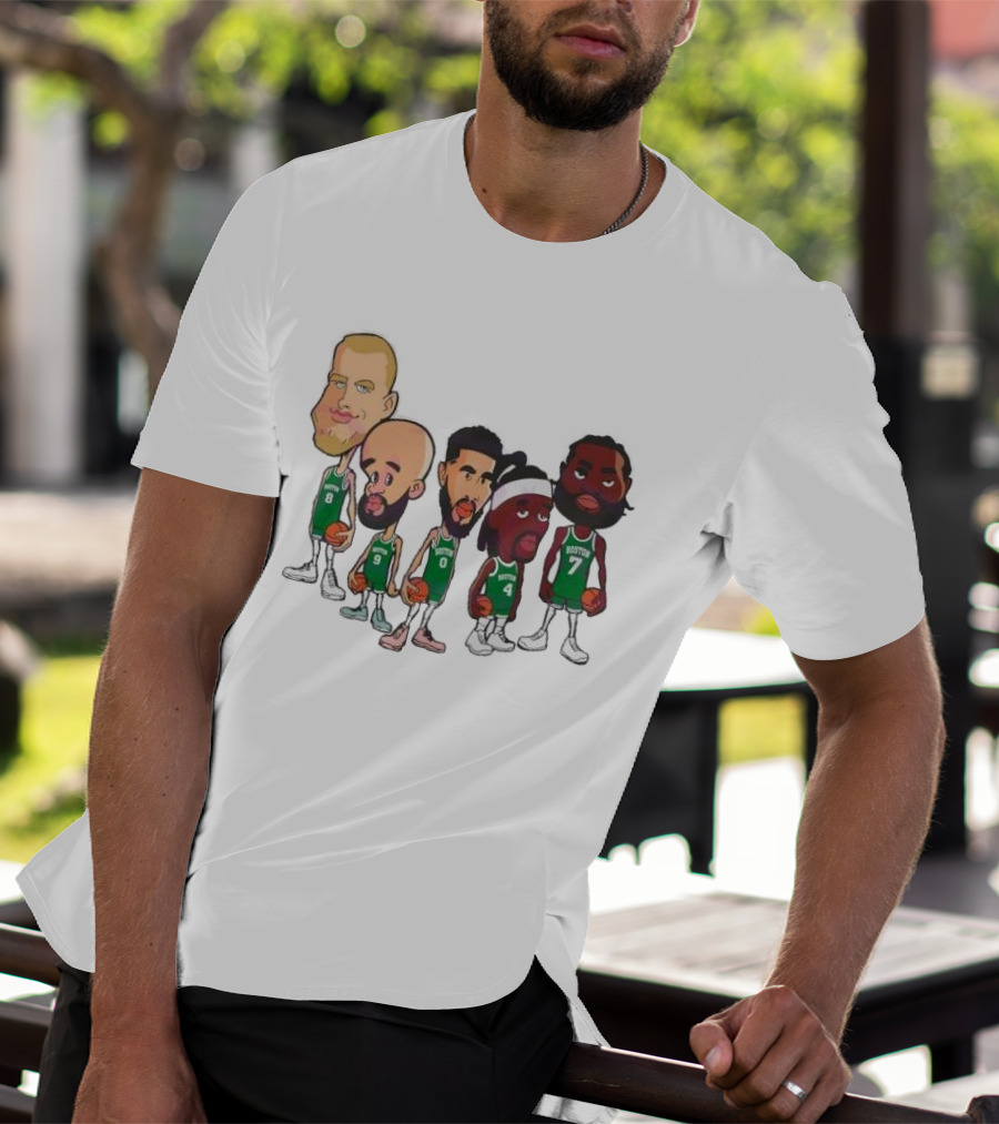 Caricature Boston Celtics Players NBA Basketball Cartoon Team Characters T-Shirt