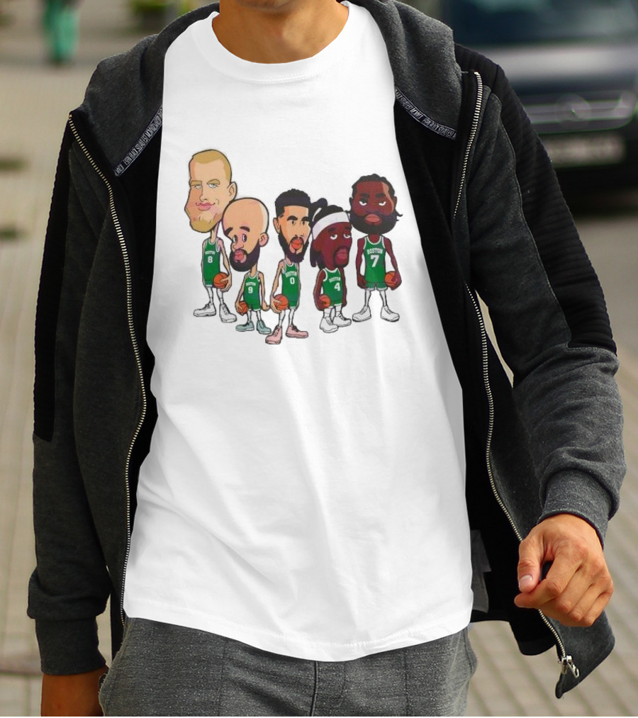 Caricature Boston Celtics Players NBA Basketball Cartoon Team Characters T-Shirt