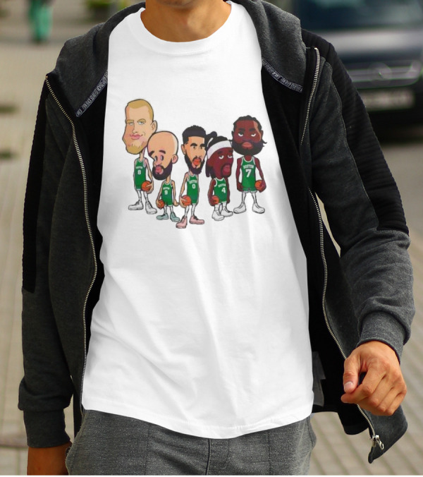 Caricature Boston Celtics Players NBA Basketball Cartoon Team Characters T-Shirt
