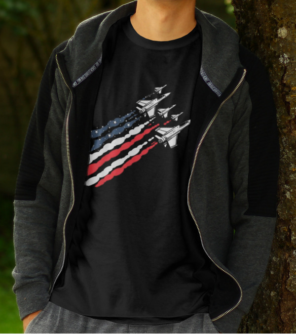Vintage Patriotic Fighter Jet Airplane With American Flag Trail T-Shirt