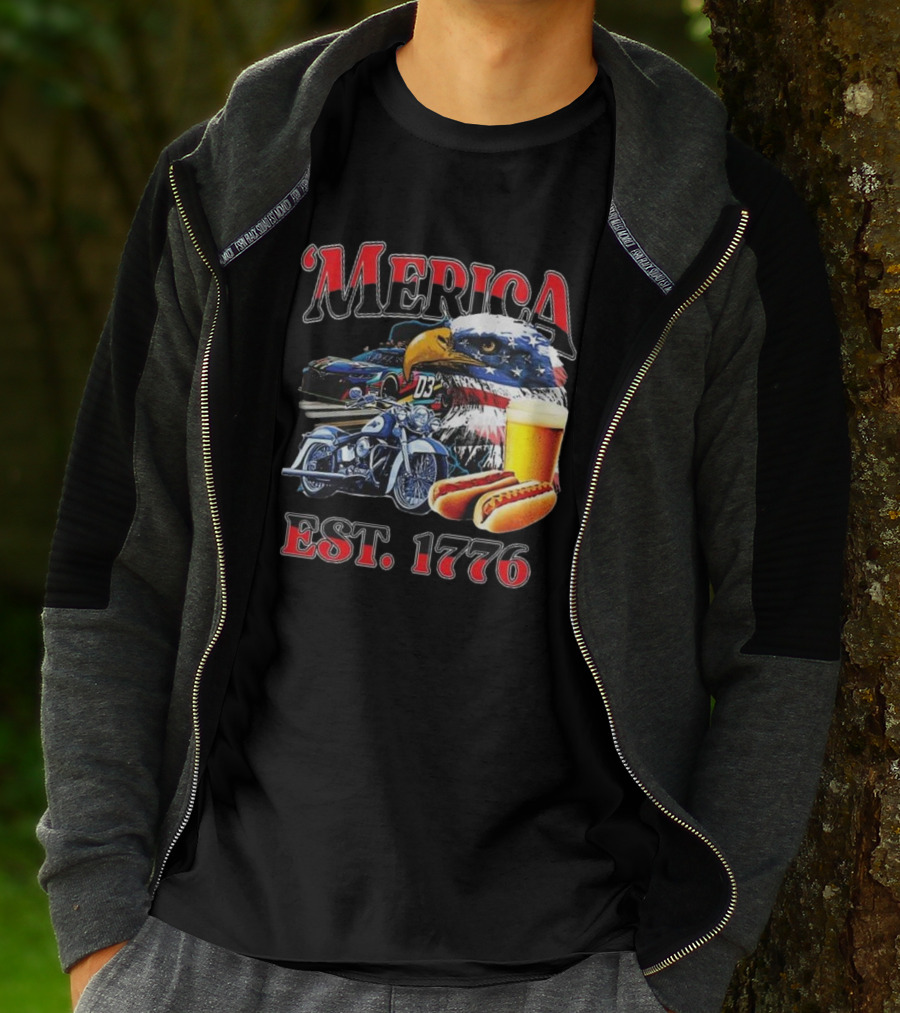 'Merica Bald Eagle Motorbike Beer Hotdogs Cars Est. 1776 T-Shirt