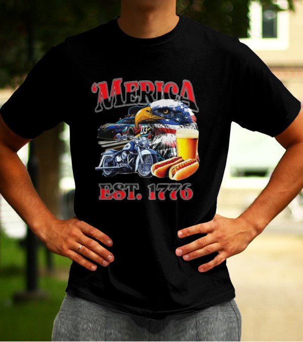'Merica Bald Eagle Motorbike Beer Hotdogs Cars Est. 1776 T-Shirt