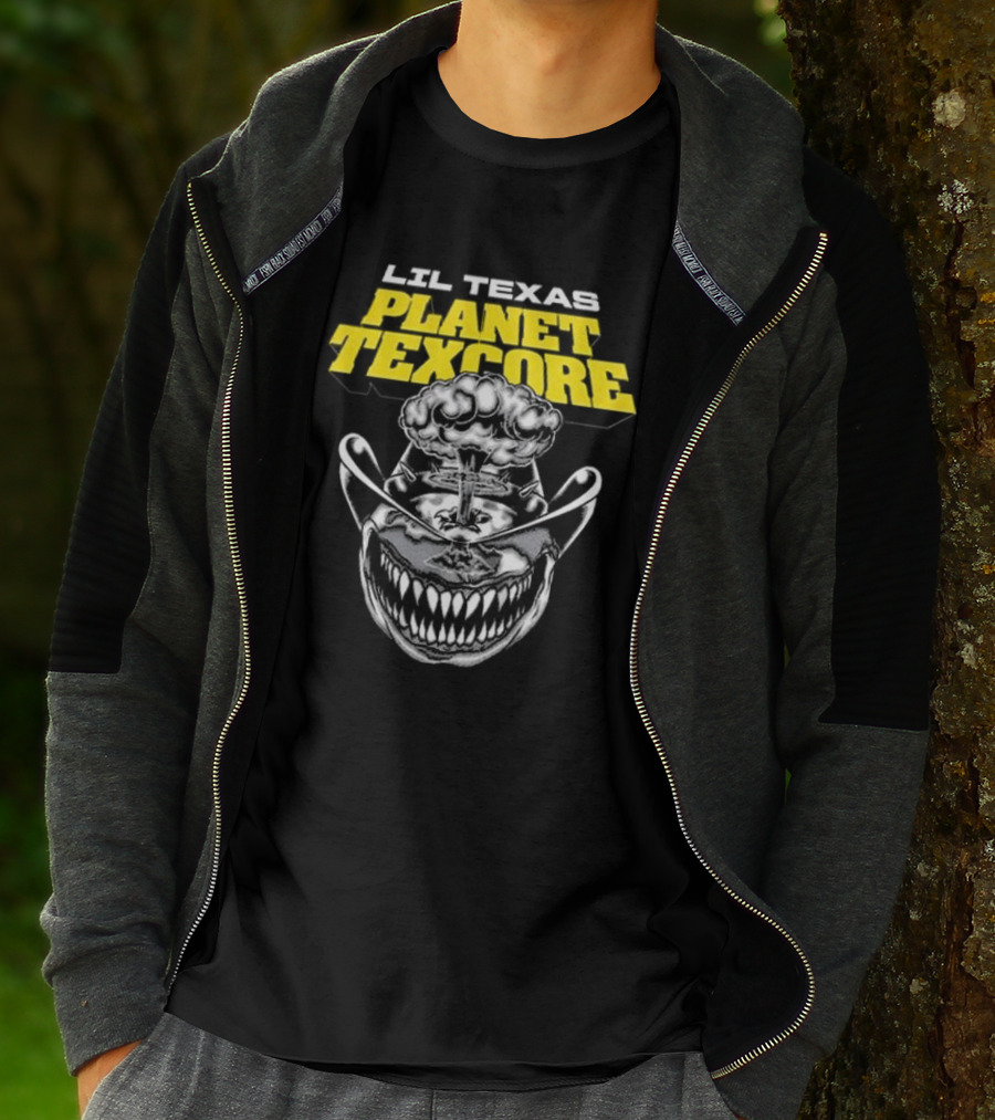 LIL TEXAS PLANET TEXCORE Smiling Skull With Mushroom Cloud And Cowboy Hat T-Shirt