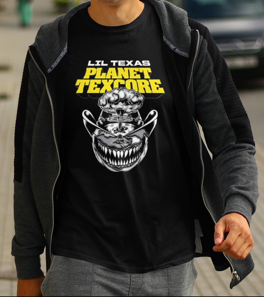 LIL TEXAS PLANET TEXCORE Smiling Skull With Mushroom Cloud And Cowboy Hat T-Shirt