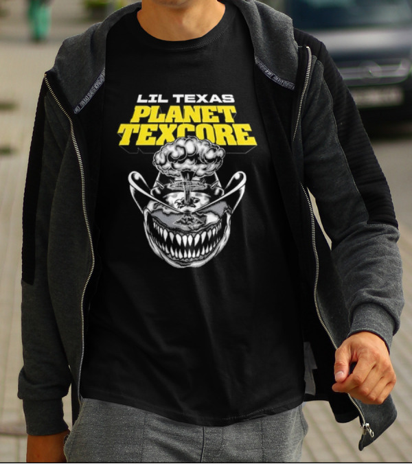 LIL TEXAS PLANET TEXCORE Smiling Skull With Mushroom Cloud And Cowboy Hat T-Shirt