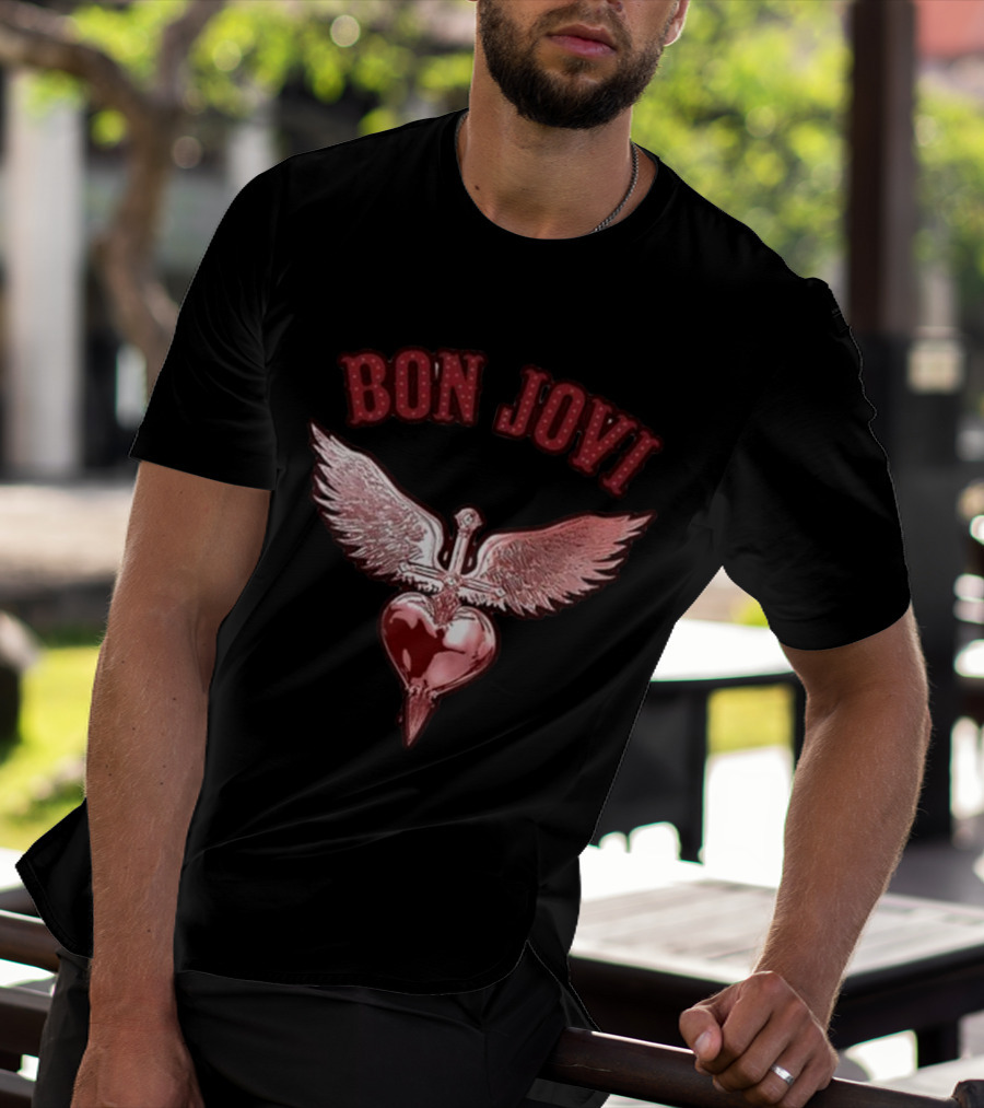 Bon Jovi Forever Red Winged Heart Dagger T-Shirt