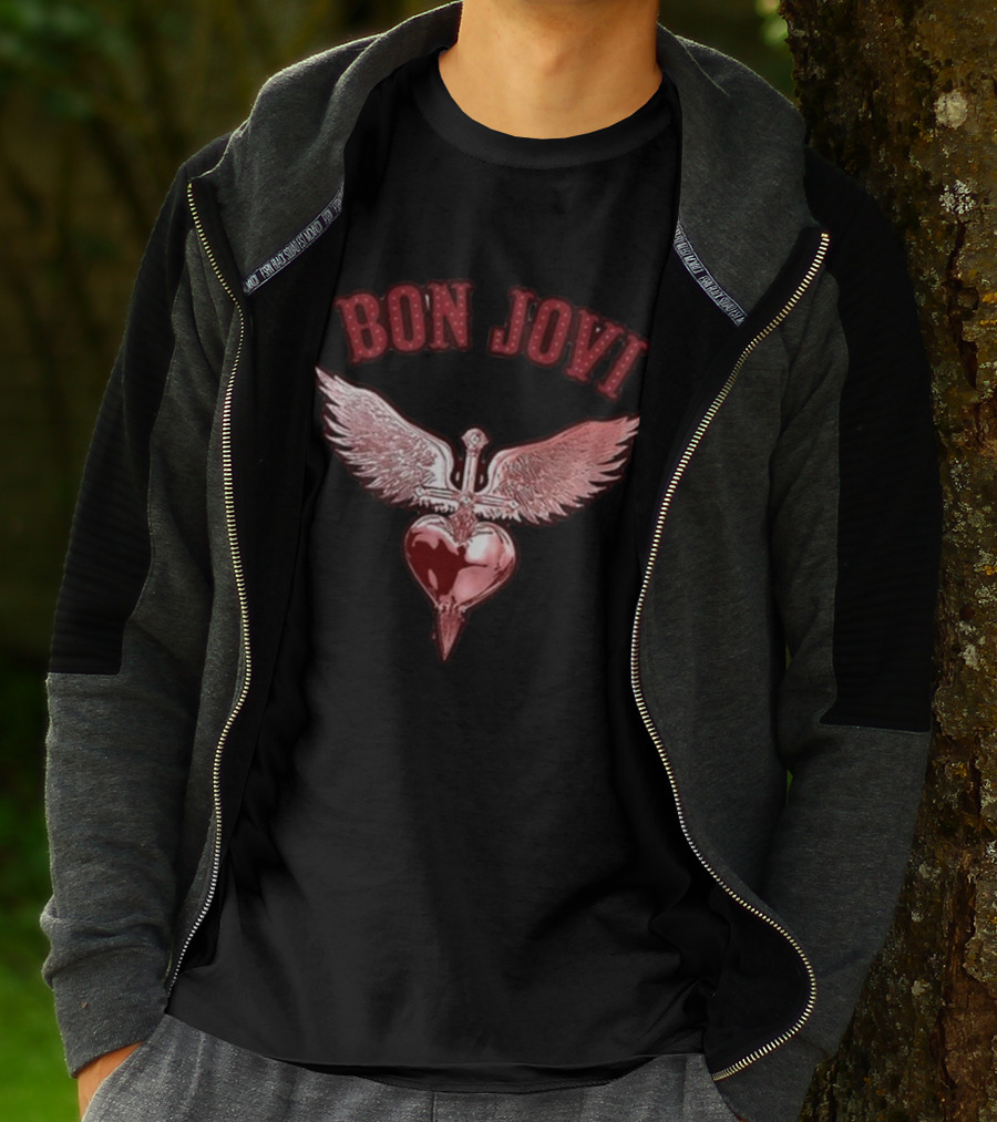 Bon Jovi Forever Red Winged Heart Dagger T-Shirt