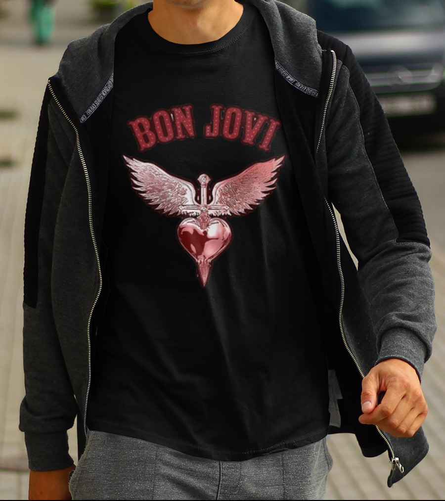 Bon Jovi Forever Red Winged Heart Dagger T-Shirt