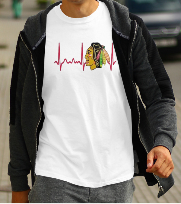 Chicago Blackhawks Heartbeat Hockey T-Shirt