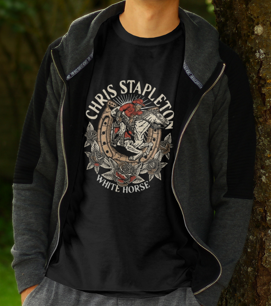 Chris Stapleton White Horse Cowboy Riding With Roses T-Shirt
