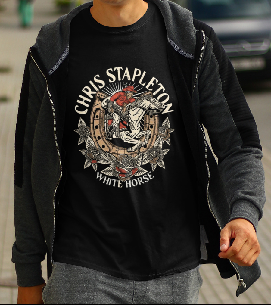 Chris Stapleton White Horse Cowboy Riding With Roses T-Shirt